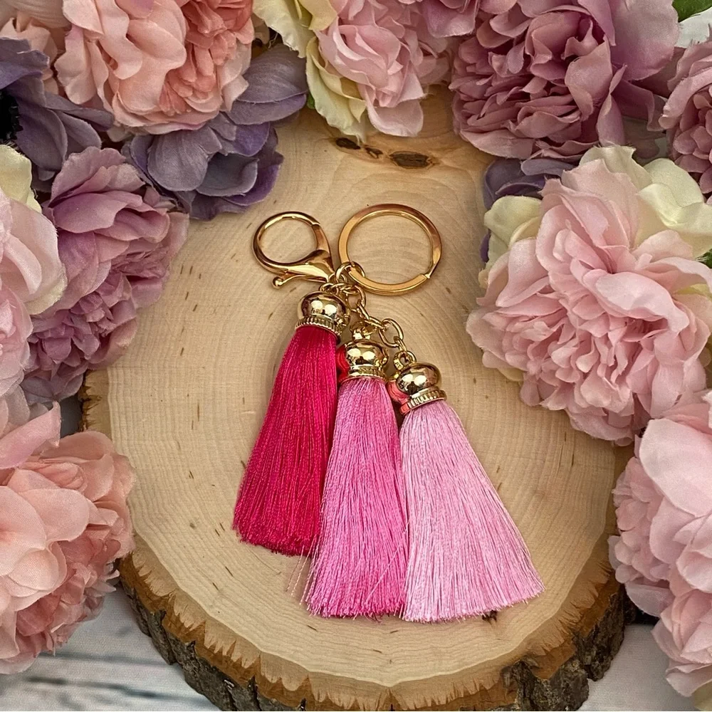 Multi Shade Pink Tassel Keychain Purse Charm - Picture 7 of 12